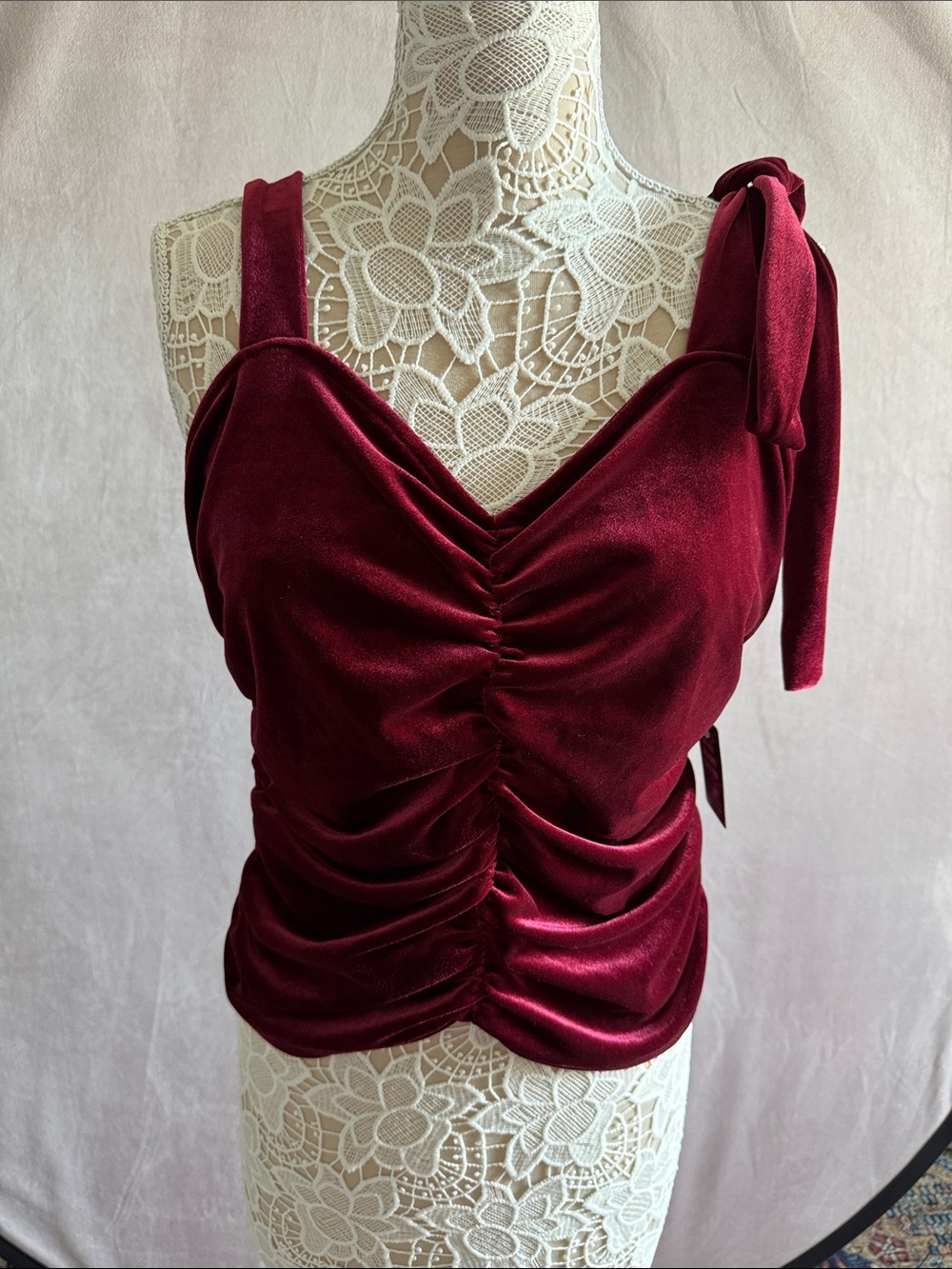 Express Velvet Ruched Burgundy Camisole